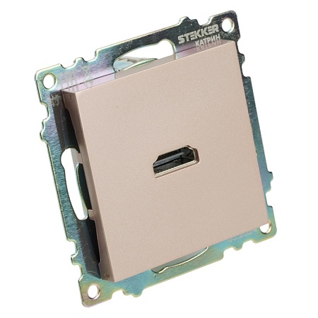 Розетка HDMI 2.1, Type A  (механизм), STEKKER GLS00-7118-02, серия Катрин, шампань - фото