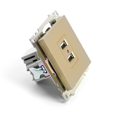 Розетка 2-местная USB (механизм), STEKKER, GLS10-7115-08, 250В, 2,1А, серия Катрин, золото - фото