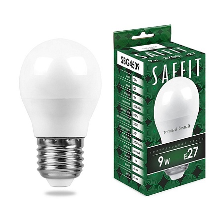 Лампа светодиодная SAFFIT SBG4509 Шарик E27 9W 230V 2700K - фото