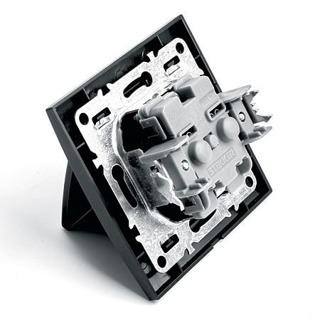 Выключатель 1-клавишный c индикатором STEKKER, PSW10-9001-03, 250V, 10А, серия Эрна, черный - фото