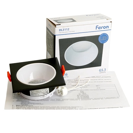 Светильник встраиваемый Feron DL3112 потолочный MR16 G5.3  черный + белый - фото