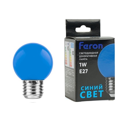 Лампа светодиодная Feron LB-37 Шарик E27 1W 230V Синий - фото