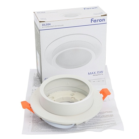 Светильник встраиваемый Feron DL504 потолочный GX53 белый круг IP44 - фото