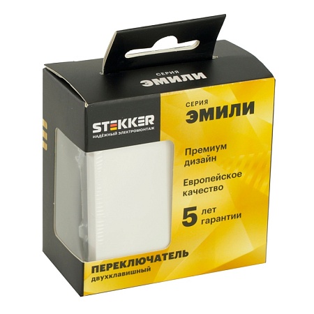 Переключатель 2-клавишный (механизм), STEKKER, 250В, 10А, серия Эмили, RSW10-5107-01, белый фарфор, soft touch - фото
