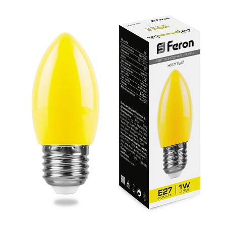 Лампа светодиодная Feron LB-376 свеча E27 1W желтый - фото