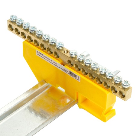 Шина"PE" на изоляторе STEKKER 6*9 на DIN-рейку 16 выводов, желтый, LD555-69-16 - фото