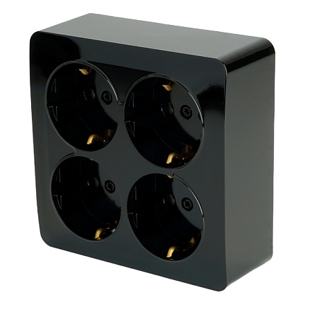 Розетка 4-местная с/з открытой установки, квадрат, STEKKER, 250В, 16А, IP20, серия София, черный, MST16-14S-02 - фото