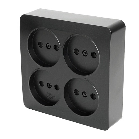 Розетка 4-местная б/з открытой установки, квадрат, STEKKER, 250В, 10А, IP20, серия София, черный матовый, MST10-14S-05 - фото