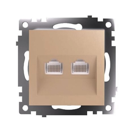 Розетка компьютерная 2-местная RJ-45 (механизм) STEKKER GLS00-7109-08, серия Катрин, золото - фото