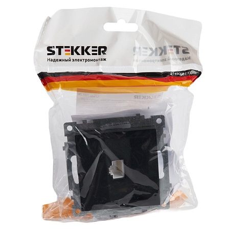 Розетка компьютерная 1-местная RJ-45 (механизм), STEKKER GLS00-7107-05, серия Катрин, черный - фото