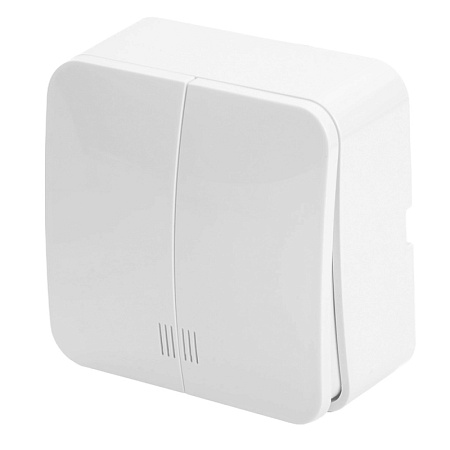 Выключатель открытой установки 2-клавишный с индикатором, STEKKER, 250В, 10А, IP20, серия София, белый, MSW10-21-01 - фото