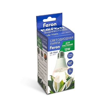 Лампа светодиодная для растений А60 Feron LB-7062 E27 12W 175-265V полный спектр - фото