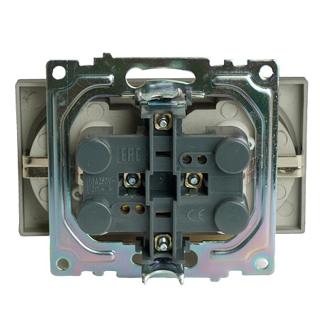 Розетка 2-местная с защитной шторкой (механизм) с/з, 250В, 16А, серия Катрин, графит, GLS16-7114-06 - фото