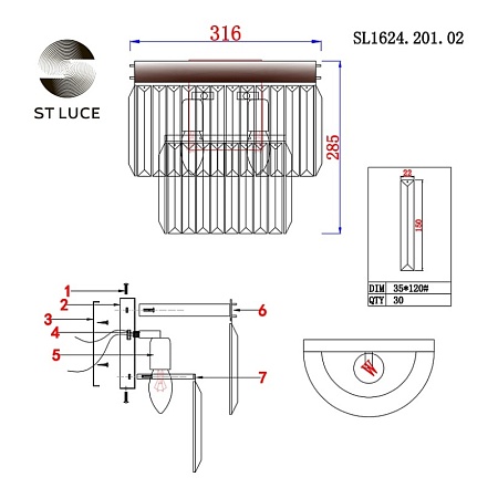 Бра ST-Luce шампань/прозрачный E14 2*40W SL1624.201.02 - фото