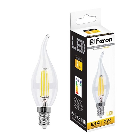 Лампа светодиодная Feron LB-67 Свеча на ветру E14 7W 230V 2700K - фото