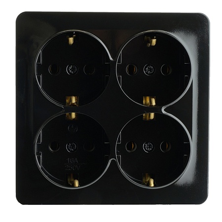 Розетка 4-местная с/з открытой установки, квадрат, STEKKER, 250В, 16А, IP20, серия София, черный, MST16-14S-02 - фото