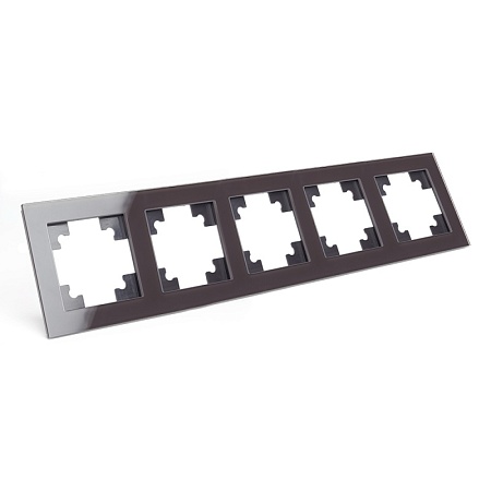 Рамка 5-местная, стекло, STEKKER, GFR00-7005-04, серия Катрин, шоколад - фото