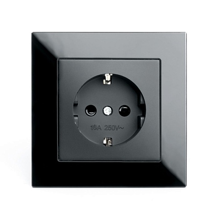 Розетка 1-местная с защитной шторкой с/з STEKKER GLS16-7010-05, 250В, 16А, черный - фото