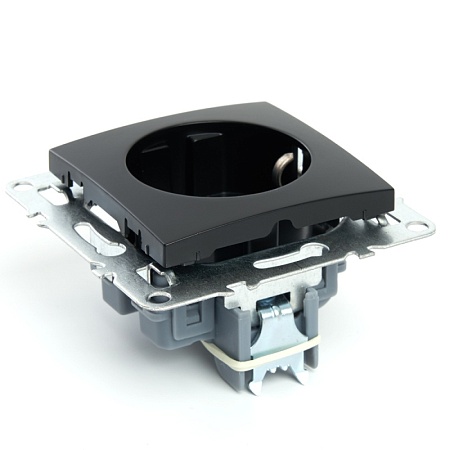 Розетка 1-местная c/з (механизм), STEKKER, PST16-9110-03, 250В, 16А с защитной шторкой, серия Эрна, черный - фото