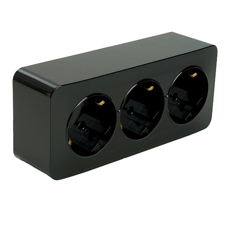 Розетка 3-местная с/з открытой установки, STEKKER, 250В, 16А, IP20, серия София, черный, MST16-13-02 - фото