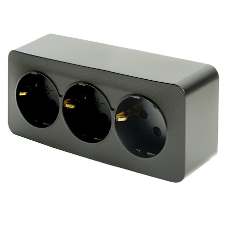 Розетка 3-местная с/з открытой установки, STEKKER, 250В, 16А, IP20, серия София, черный матовый, MST16-13-05 - фото