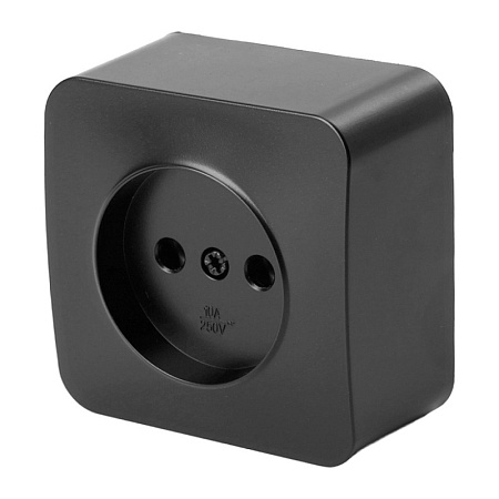 Розетка 1-местная б/з открытой установки, STEKKER, 250В, 10А, IP20, серия София, черный матовый, MST10-11-05 - фото