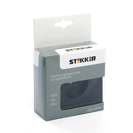 Выключатель 2-клавишный c индикатором STEKKER, PSW10-9002-03, 250V, 10А, серия Эрна, черный - фото