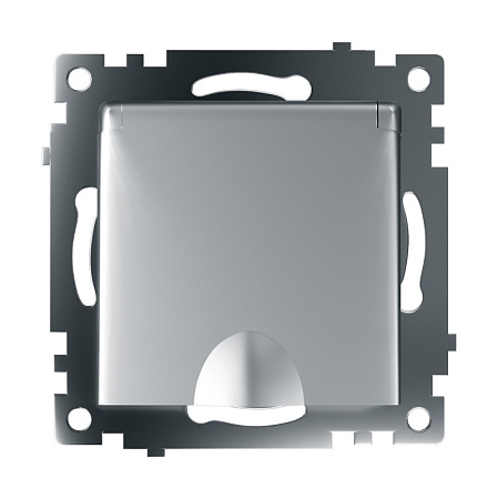 Розетка 1-местная с/з с крышкой (механизм), STEKKER GLS16-7112-03, 250В, 16А с защитной шторкой, серия Катрин, серебро - фото