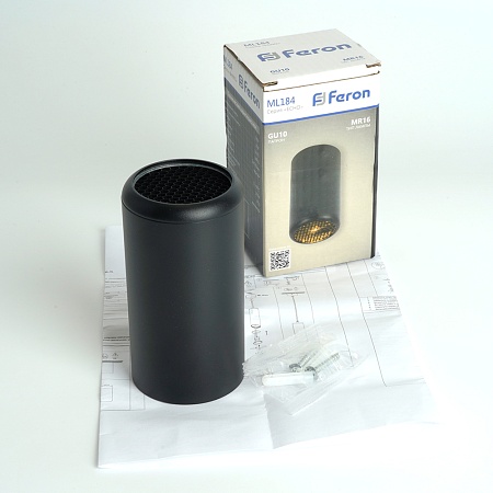 Светильник потолочный Feron ML184 Barrel ECHO  MR16 GU10 35W 230V, черный, с антибликовой сеточкой - фото
