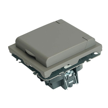 Розетка 1-местная с крышкой с защ. штор, STEKKER, с/з, 250В, 16А, серия Эмили, RST16-5112-10, платиново-серый, soft touch - фото