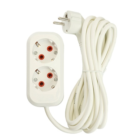 Удлинитель двухместный с/з  STEKKER HM06-21-02 3x1мм2, 2м, серия Home (У10-001), белый - фото