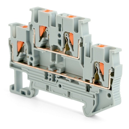 Зажим пружинный, 4-проводной проходной ЗНИ - 2,5 ,JXB PT 2,5 , серый LD575-1-25 - фото