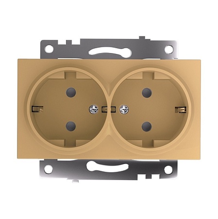 GLS16-7114-08 Розетка 2-местная с защитной шторкой (механизм) с/з, 250В, 16А, серия Катрин, золото - фото