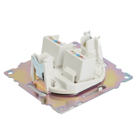 Розетка компьютерная 2-местная RJ-45 (механизм) STEKKER GLS00-7109-01 , серия Катрин, белый - фото