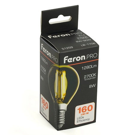 Лампа светодиодная Feron.PRO LB-1708 Шарик E14 1280LM 8W 175-265V 2700K - фото