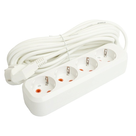 Удлинитель  четырехместный c/з STEKKER HM06-40-05 3x1мм2, 5м, серия Home (У10-429), белый - фото