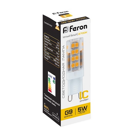 Лампа светодиодная Feron LB-432 G9 5W 175-265V 2700K - фото
