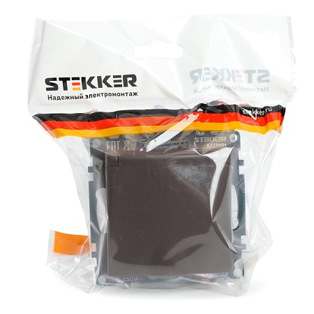 Розетка 1-местная с/з с крышкой (механизм), STEKKER GLS16-7112-04, 250В, 16А с защитной шторкой, серия Катрин, шоколад - фото