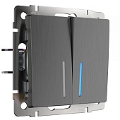 Выключатель двухклавишный проходной с подсветкой графит рифленый WL04-SW-2G-2W-LED