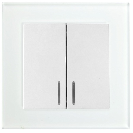 Выключатель 2-клавишный c индикатором, STEKKER, GLS10-7002-01, 250В, 10А, серия Катрин, белый - фото