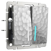 Выключатель двухклавишный с подсветкой серебряный W1220106