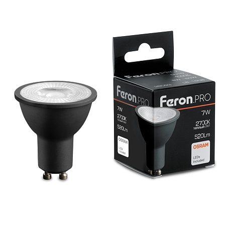 Лампа светодиодная Feron.PRO LB-1607 GU10 7W 175-265V 2700K  в черном корпусе - фото