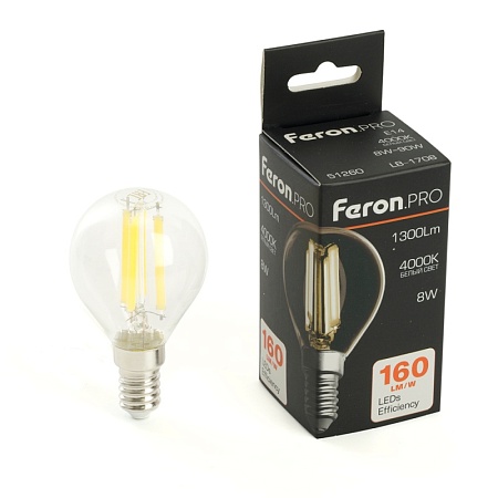Лампа светодиодная Feron.PRO LB-1708 Шарик E14 1300LM 8W 175-265V 4000K - фото
