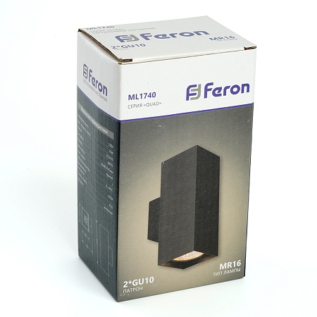 Светильник  настенный Feron ML1740 QUAD   MR16 35W, 230V, 2*GU10,  чёрный IP20 - фото