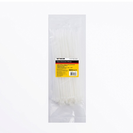 Хомут нейлоновый STEKKER NYCT36-200 3,6x200 мм, d пучка max 50 мм, нагрузка 18 кг, белый, упаковка 100 шт - фото