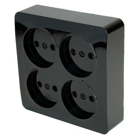 Розетка 4-местная б/з открытой установки, квадрат, STEKKER, 250В, 10А, IP20, серия София, черный, MST10-14S-02 - фото