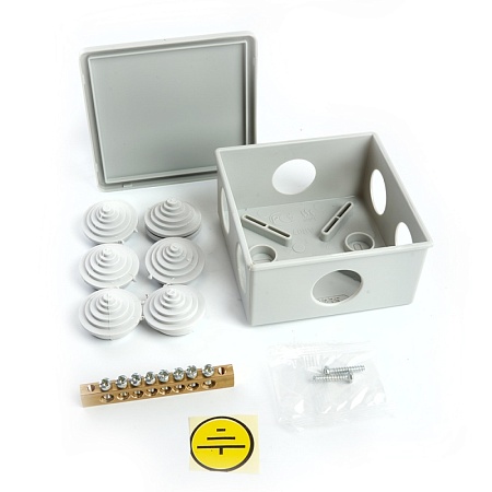 Коробка разветвительная уравнивания потенциалов (КУП) STEKKER EBX20-36-44, 85*85*40мм, 6 вводов, IP44, светло-серая (GE41360) - фото