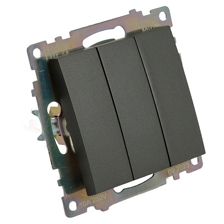 Выключатель 3-клавишный (механизм), 250В, 10А, серия Катрин, графит, GLS10-7108-06 - фото
