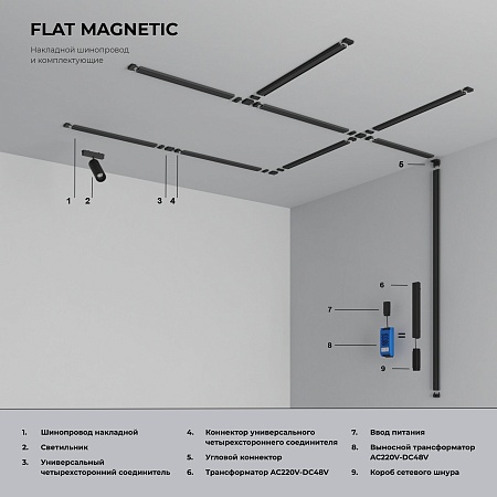 Четырёхсторонний соединитель для накладного шинопровода Flat Magnetic 85003/00 - фото