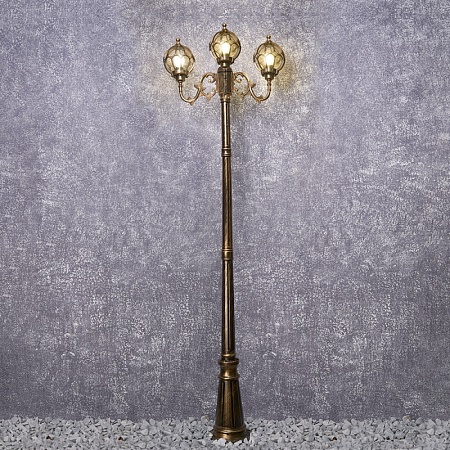 Светильник садово-парковый Feron PL3709 круглый, столб  3*60W 230V E27, черное золото - фото